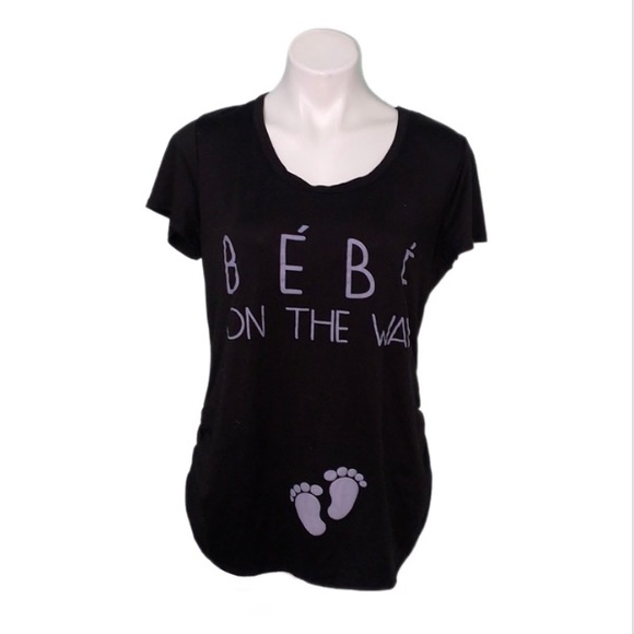 Bebe on the way Black Graphic Maternity T-Shirt sz lg - Picture 1 of 3